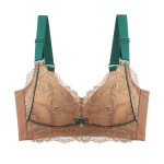 Women Full Coverage Wire Free Flower Lace Bra (BROWN)