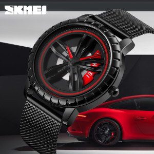 SKMEI Mens Watches Top Brand Luxury Car Wheel Rotating Dial Creative Watches  Quartz Man Wrist Watch Relogio Masculino