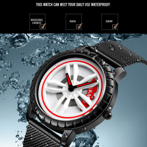 SKMEI Mens Watches Top Brand Luxury Car Wheel Rotating Dial Creative Watches Quartz Man Wrist Watch Relogio Masculino(White Dial)