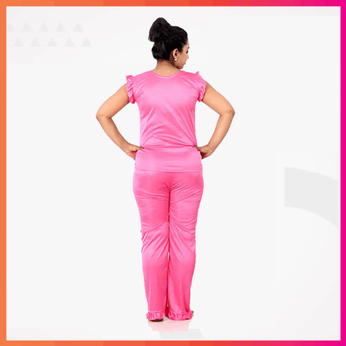 Night Dress-(Top and Pyjama) Women's Satin Comfortable Night Dress Pink