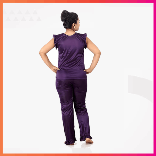 Night Dress-(Top and Pyjama) Women's Satin Comfortable Night Dress Purple